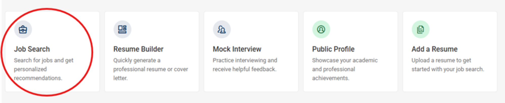 Red circle around Job Search directing people to click that option.